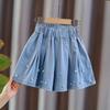 Girls' Denim Pearl Shorts Skirt Summer New Mid Size Girls' Half Skirt Pleated Skirt Children's Skirt Pants