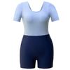Women's Plus Size Short Sleeve Sporty Swimsuit - Flaw Concealing Conservative One-Piece for Pool & Hot Spring
