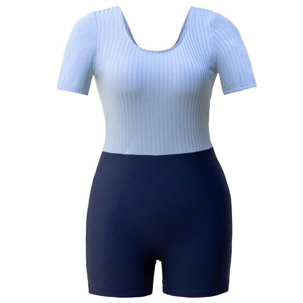 Women's Plus Size Short Sleeve Sporty Swimsuit - Flaw Concealing Conservative One-Piece for Pool & Hot Spring