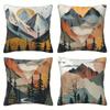 4pcs Set New Four Seasons Outdoor Scenery Theme Pillowcase, Mountain Forest Sunrise Sunset Design, Suitable for Lumbar Cushion, Three Sizes Available