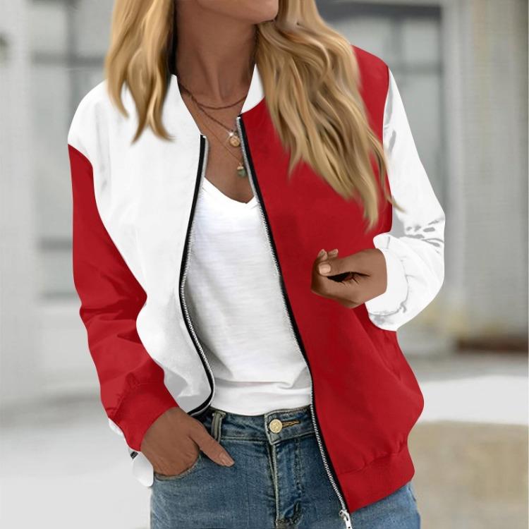 Print Round Neck Casual Long Sleeve Zipper Jacket Fashionable Women