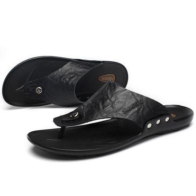 Summer Flip-flops Men Wear Slippers Youth Tide Shoes Soft-soled Rivets Toes Beach Shoes Cowhide Slippers Men