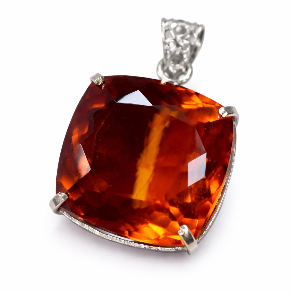 Натуральний помаранчевий топаз Срібло 925 проби 100 каратів Підвіска з дорогоцінним камінням Квадратне огранювання СЕРТИФІКОВАНО my-480-ns
