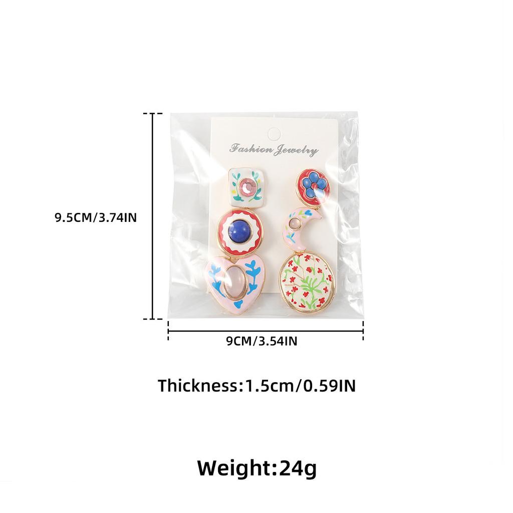 Pinkdudu Vintage Rhinestone Heart Pendant Multi-Layer Floral Asymmetric Earrings Drop Dangles for Women PD2514