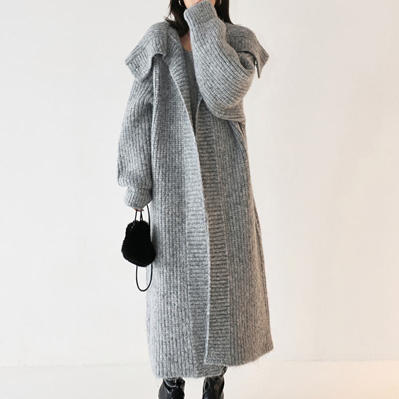 Herbst Frühling Cardigan Mäntel Damen Unifarben Langarm Locker Vintage Gestrickt Sanft Knöchellang Temperament Damen Streetwear