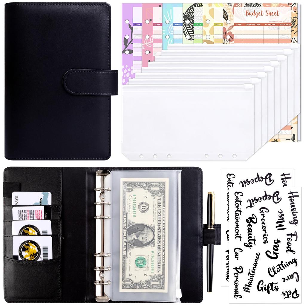A6 Macaron PU Leather Zipper Budget Notebook with Detachable Loose-Leaf Pages