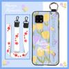 Shockproof Silicone Phone Case For Sharp Aquos Sense4 4G/Sense 5G Kickstand Waterproof Phone Holder Wristband Flower