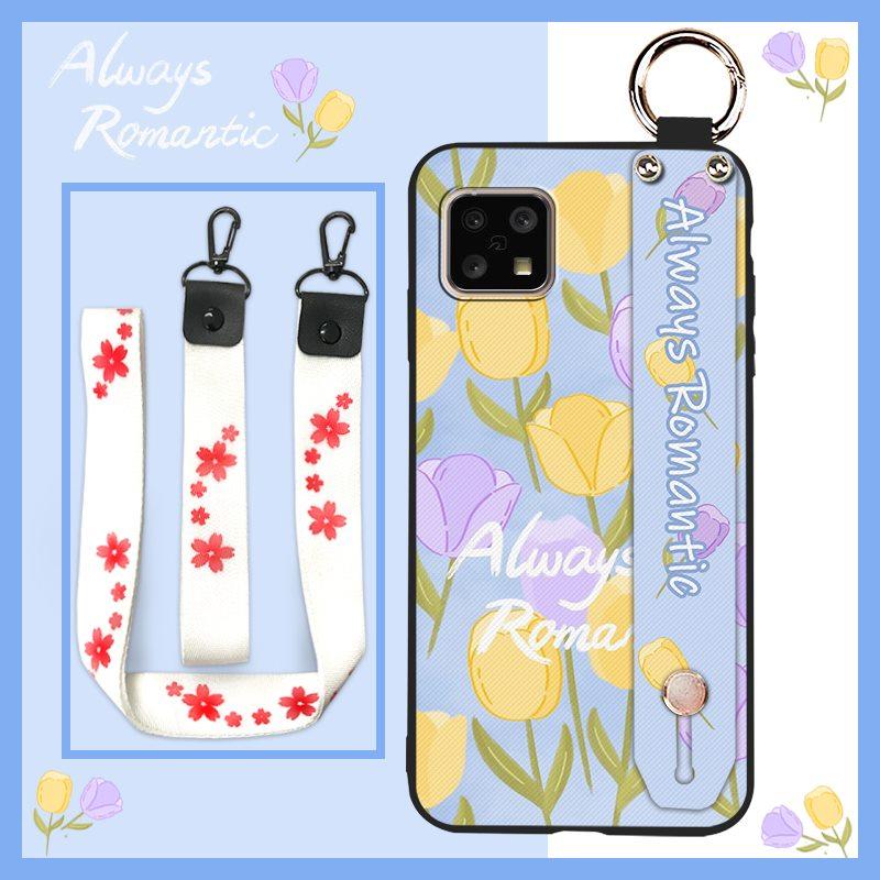 Shockproof Silicone Phone Case For Sharp Aquos Sense4 4G/Sense 5G Kickstand Waterproof Phone Holder Wristband Flower