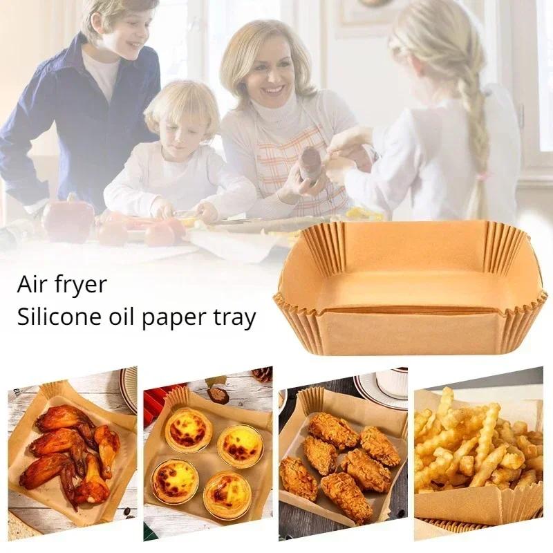 50/100 Stück rechteckige Air Fryer Liner Ölfeste Backformen Papierschale für Mikrowellenherde Silikon Öl Grillplatte