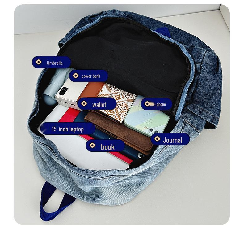 2025 Gradient Wash Star Design Retro Denim Backpack for Students