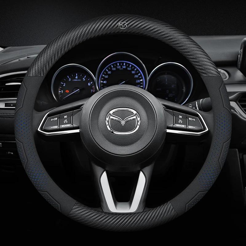 2025 Hot Carbon Fiber Suede Car Steering Wheel Cover For Mazda 3 5 6 SKYACTIV Axela Atenza CX30 CX5 CX8 CX9 MX5 RX8 RX7 BT50 Acc