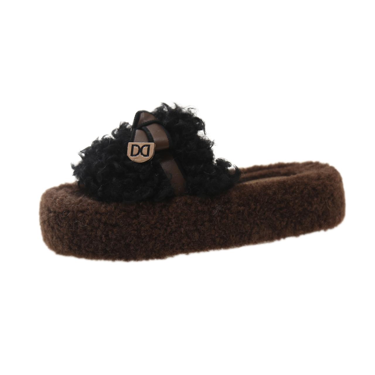 

Женские домашние тапочки, осень 2024, новые плюшевые домашние тапочки для ленивых, прочные модные теплые сандалии, тапочки 40 чёрный