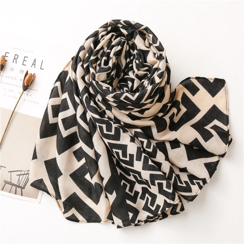 2024 Linen Cotton Linen Hand Feel Silk Scarf Classic Geometric Fashion Versatile Shawl Autumn And Winter Warm Women