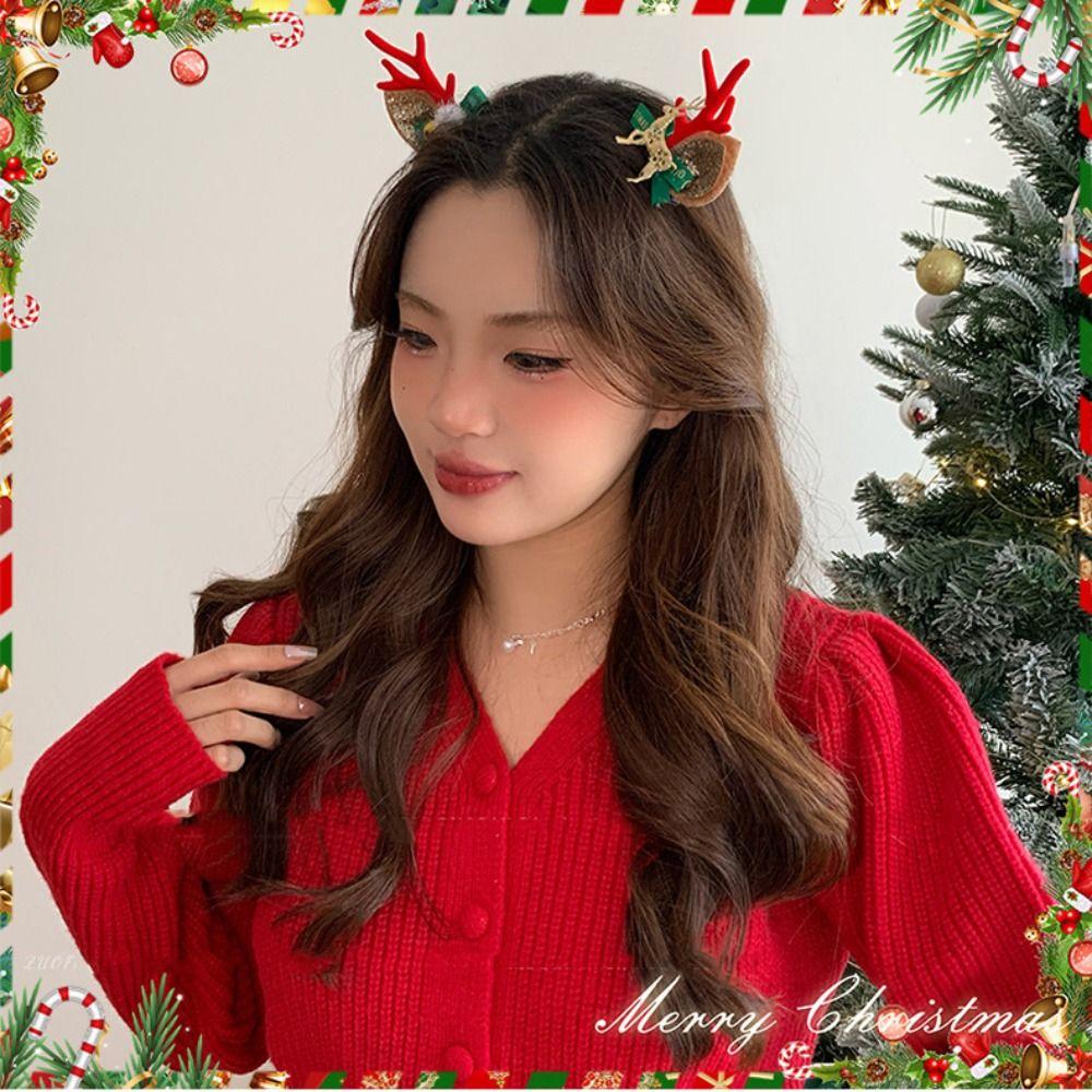 Sequin Christmas Elk Hairpin Merry Christmas Decor Plush Hair Clip  Girls