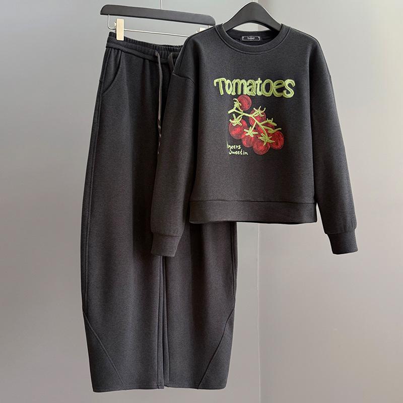 

European-Style Women s Casual Sportswear Set: Autumn/Winter 2025, Loose Plus Velvet Thick Hoodie Two-Piece Extra Large серый