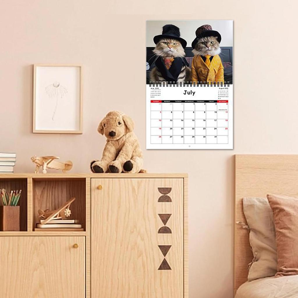 2026 Cat Themed Wall Calendar 12-Month Fashion Cat Decor with Twin-Wire Binding Cute Planner for Home Office & Family Scheduling