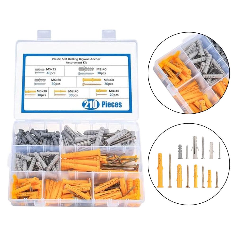 210 Pcs Mounting Fastener Set with Screws and Wall Sockets for Brick Concrete Surfaces M5 M6 M8 Galvanized Steel