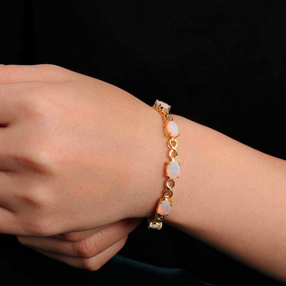 Colorful Opal Gemstone Clasp Bracelet 925 Sterling Silver Natural Colorful Fine Jewelry for Women Wife Mom Nice Gift 2024