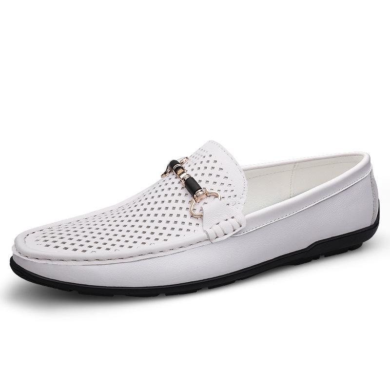 Herren weiße echte Leder Sommer Loafer - Atmungsaktiv & Bequem Freizeitschuhe.