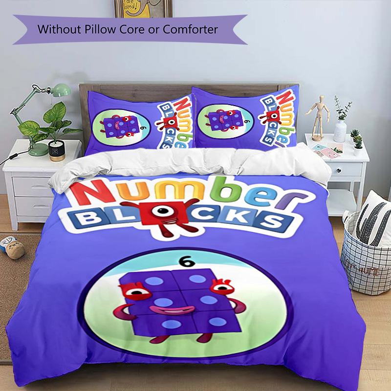 3-teiliges Numberblocks1 Muster Bettwäsche-Set Bettbezug-Set enthält Bettbezug & Kissenbezüge, perfekte Ganzjahres-Schlafzimmerdekoration & Geschenk