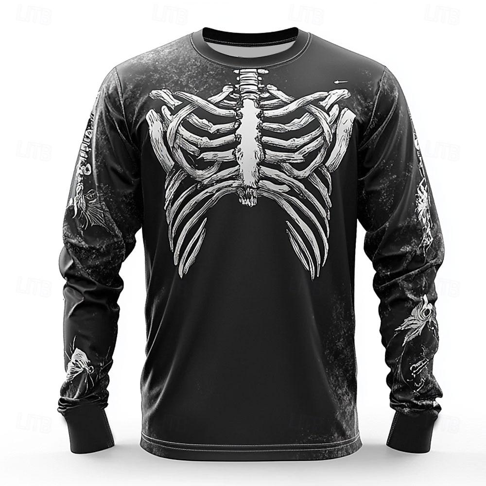 Fashion Halloween Skull 3D print Pattern Men's Long Sleeve T-shirt Casual Loose Tops 3D Skull Print Tees Funny Autumn Clothing