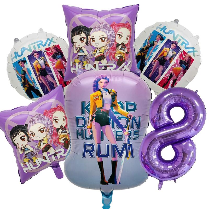 Kpop Demon Hunters Girl Birthday Balloons Decoration RUMI ZOEY MIRA Number Round Balloons Set Party Supplies Baby Shower Gift