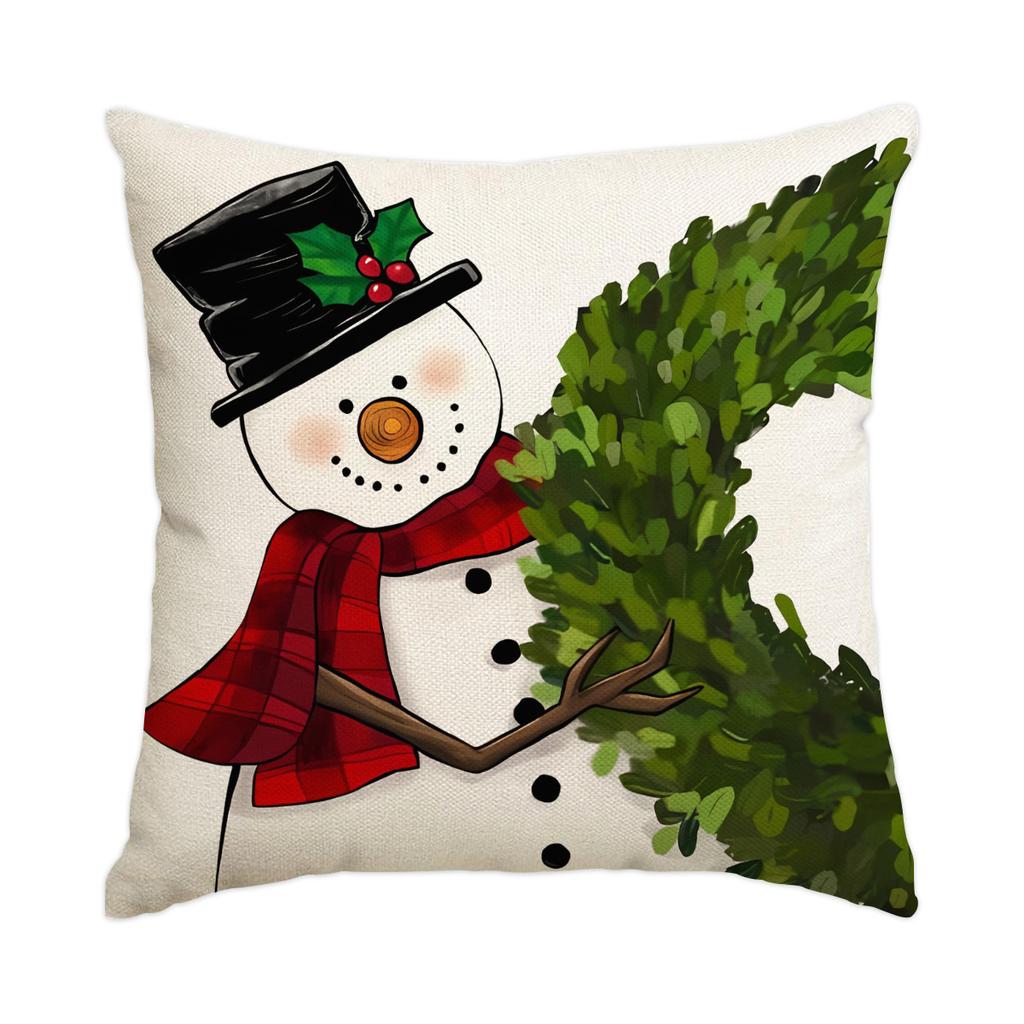 1 \ 4pcs blue Christmas pillow cover, single-sided printed cushion cover, suitable for living room sofas (without pillow core)