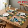 4pcs/6pcs Tropical Placemats Suitable for Home & Restaurants - Flamingo, Palm Tree Table Mats with Coconut Tree & Butterfly Design, Heat-Resistant Dur