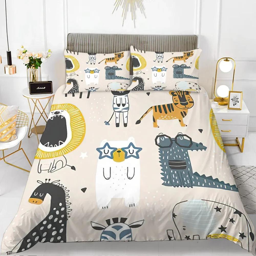3D Small Dinosaur Cartoon Cute Simple Bedding Set Couple King Single Size for Kids Children Polyester Quilt Cover Pillow Case