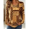 Women's Long Sleeve Crew Neck Patchwork Geometric Print Casual T-Shirt, Regular Tops for Spring Summer Daily Weekend Wear