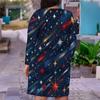 Women Plus Size V Neck Long Sleeve White Red Blue Printed Fitted Dress