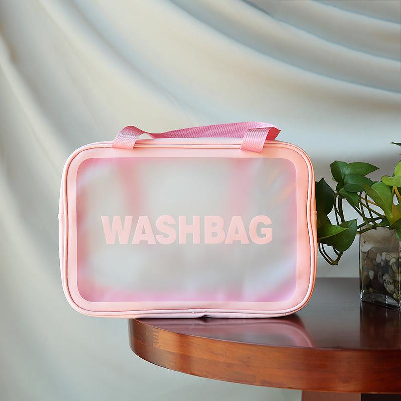 Transparent Three-Piece PVC Cosmetic Bag Set: Large, Frosted, Portable Storage for Women