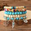 Boho Beaded Stack Bracelet Set, Multi-Layer Wood & Turquoise Bead Bracelet for Women, Bohemian Casual Beach Jewelry