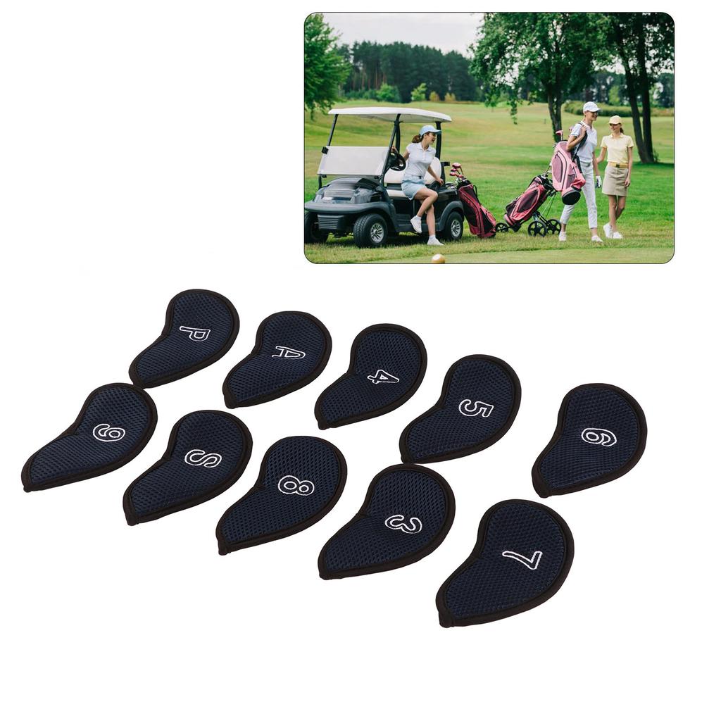 10pcs Golf Iron Covers Set with Numbers Waterproof Golf Head Cover Protective Headcover for Court Exercise Dark Blue