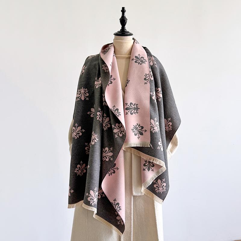 Women'S Elegant Double-Sided Floral Jacquard Pashmina Shawl - Winter Thick Warm Tassel Coldproof Windproof Blanket Scarf