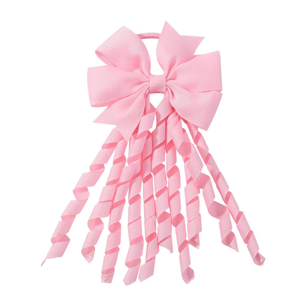 1pcs Baby Girls Hair Ties Grosgrain Ribbon Curly Korker Hair Bows Elastic Rubber Bands Ponytail Holders for Kids Children Gift