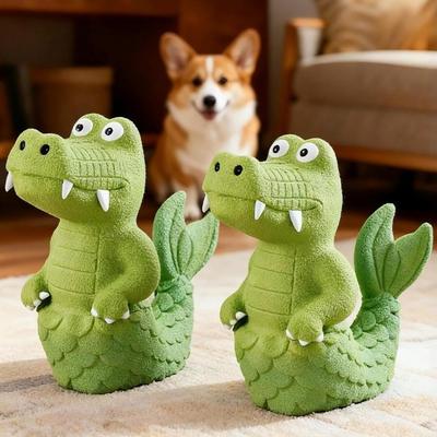 Natural Latex Squeaky Alligator Dog Toy Chew Resistant Durable Plush Crocodile Toy Teething Function Green Color Latex Chew Toy