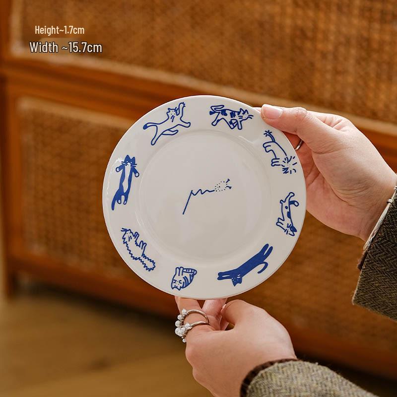 2026 New Model Cartoon Bone Dish - Cute Ceramic Cat & Dog Tableware, Snack, Flat & Dessert Plate