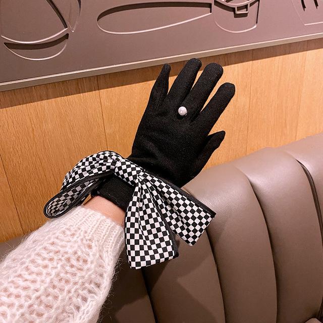 Cashmere Gloves Rabbit Hair Mouth Bow Cashmere Gloves Korean Fashion Woolen Cloth Warmth Riding Touch Screen Gloves A432