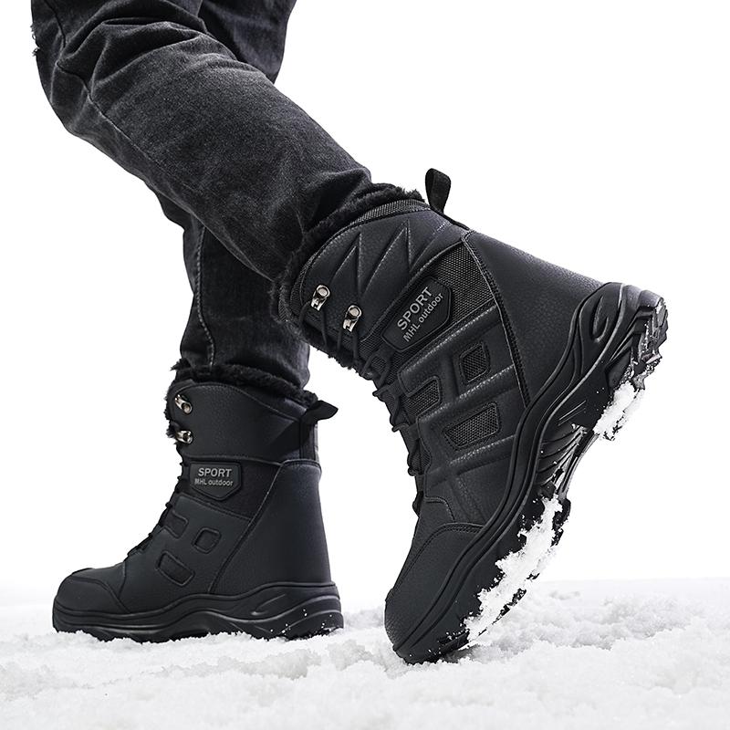 Winter Schneestiefel Herren Plüsch Schnürung Warm Rutschfest Abriebfest Hoher Schaft Kampfstiefel Herren Weiche Bequeme Wanderschuhe Herren