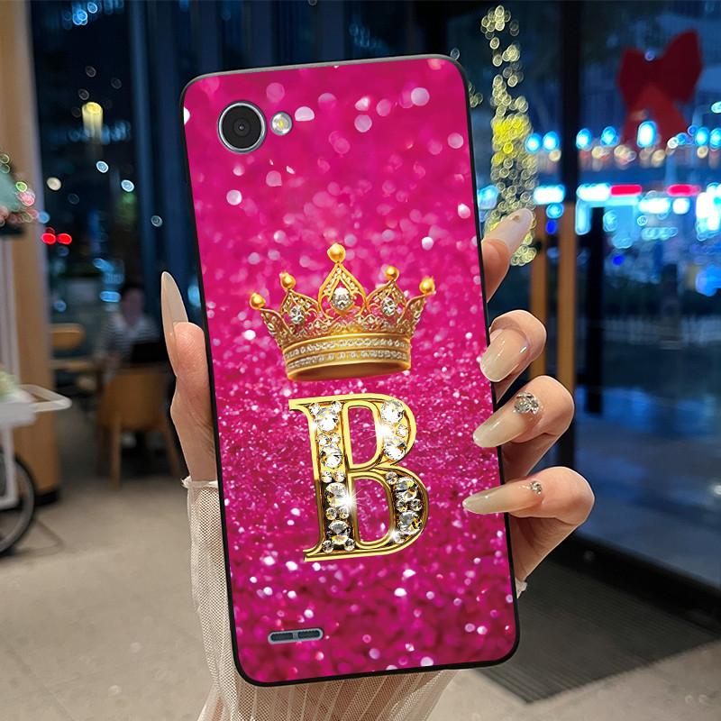 

Newest A-Z Letter Crown Phone Case For LG Q6/G6 Mini Soft Silicone Black Case Aesthetic Pattern Shockproof Casing LG Q6