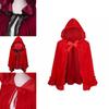 Elegante Mantello con Cappuccio in Velluto Rosso per Donna con Pizzo Arricciato e Bordi a Volant per Tutte le Stagioni