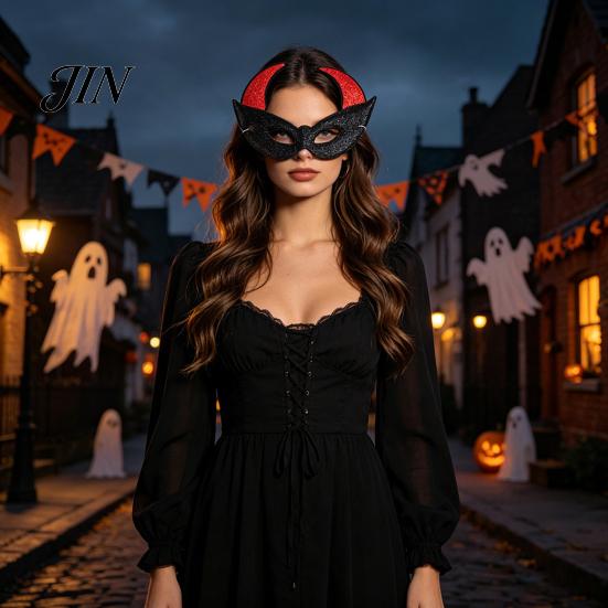 Comfortable Half Face Costume Masque Halloween Masque, Glitter Eye Horror Skull Bat Spider Dress Up Accessory for Cosplay Costume, Masquerade,