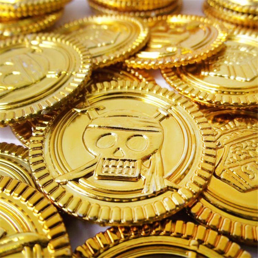 50pcs Prop Favors Decorations Pirate Gold Coins Game Coin Skull Halloween Party