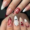 3D Blood Drop & Spider Web Halloween Fake Nails - Cool French Manicure
