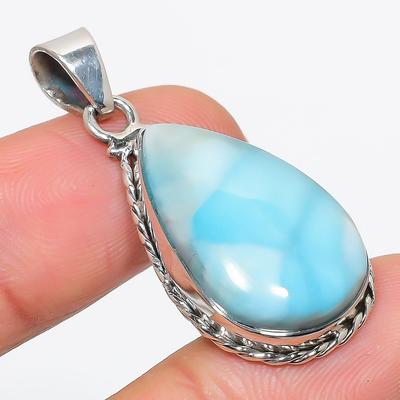 Natural Republic Larimar Gemstone 925 Solid Sterling Silver Pendant 1.50'' T2L70