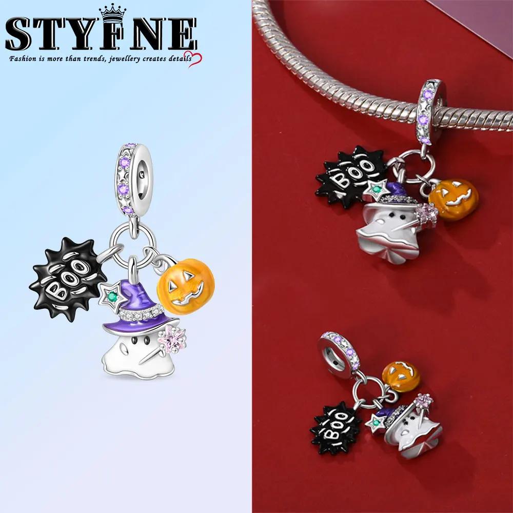 Kupferfarbener Weihnachts-Kürbis Leuchtender Charm Anhänger Perlen Passen Original Armband Für Frauen Valentinstag Schmuck Geschenke