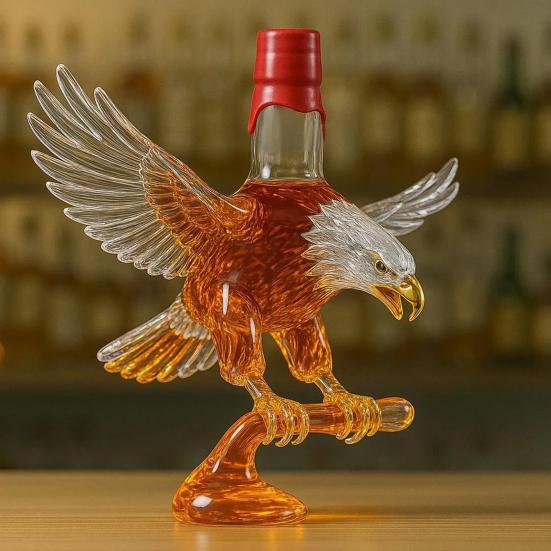 Eagle Liquor Decanter 300ml Creative Glass Whiskey Bottle 3D Carved Eagle Design Unique Gift for Whiskey Lovers And Pet Enthusiasts