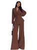European V-Neck Elegant Women's Suit with Long Sleeves and Wide-Leg Pants