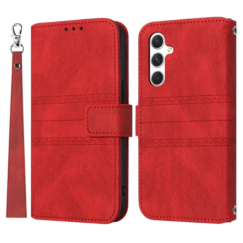 For Samsung Galaxy A37 5G Case Wallet Skin-Touch Leather Imprinted Phone Cover with Wrist Strap